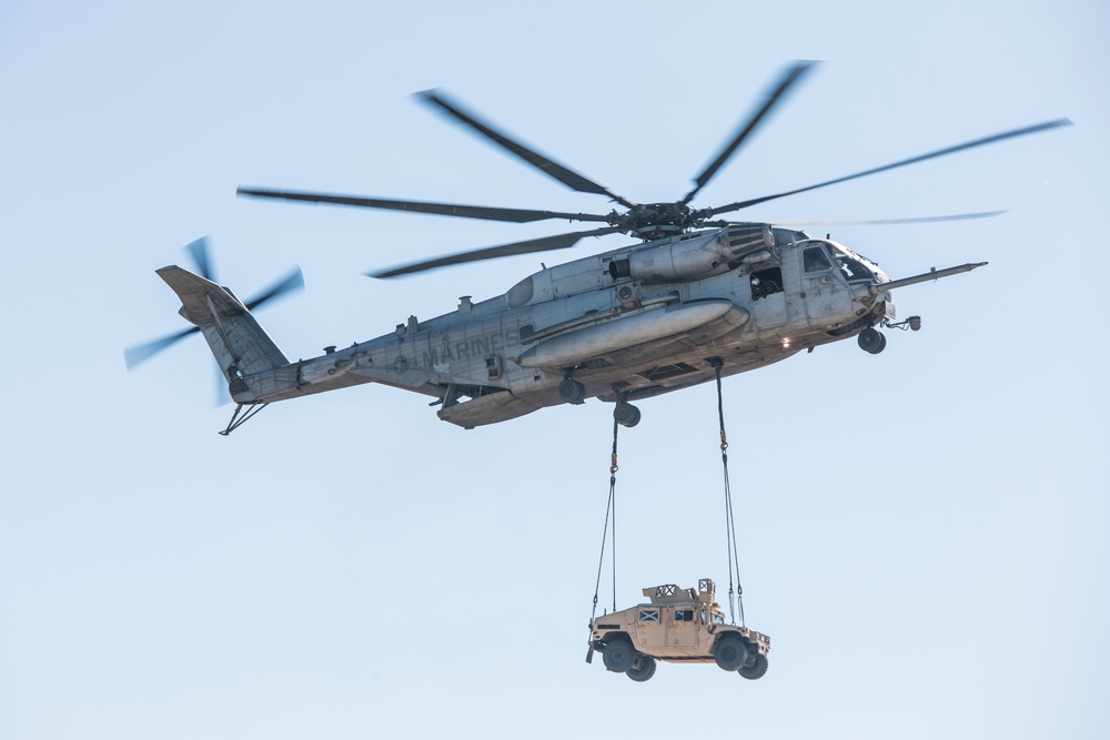 Exercise Winter Fury: Marine Heavy Helicopter Squadron 466 Transports Humvee