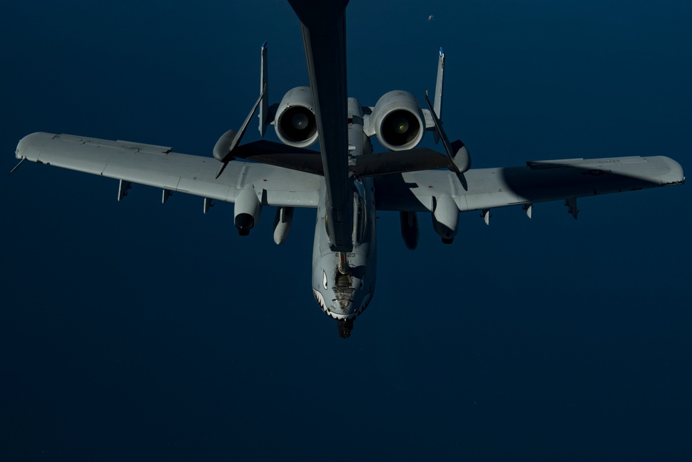 Deployed KC-10 refuels A-10s