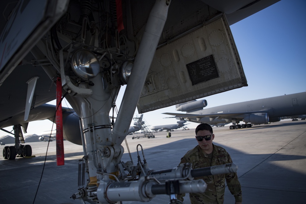 Deployed KC-10 refuels A-10s