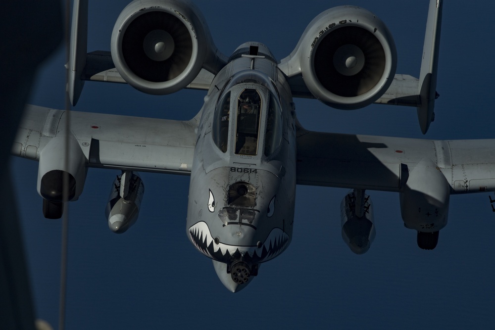 Deployed KC-10 refuels A-10s