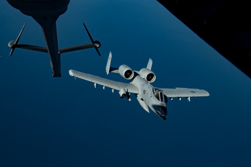 Deployed KC-10 refuels A-10s