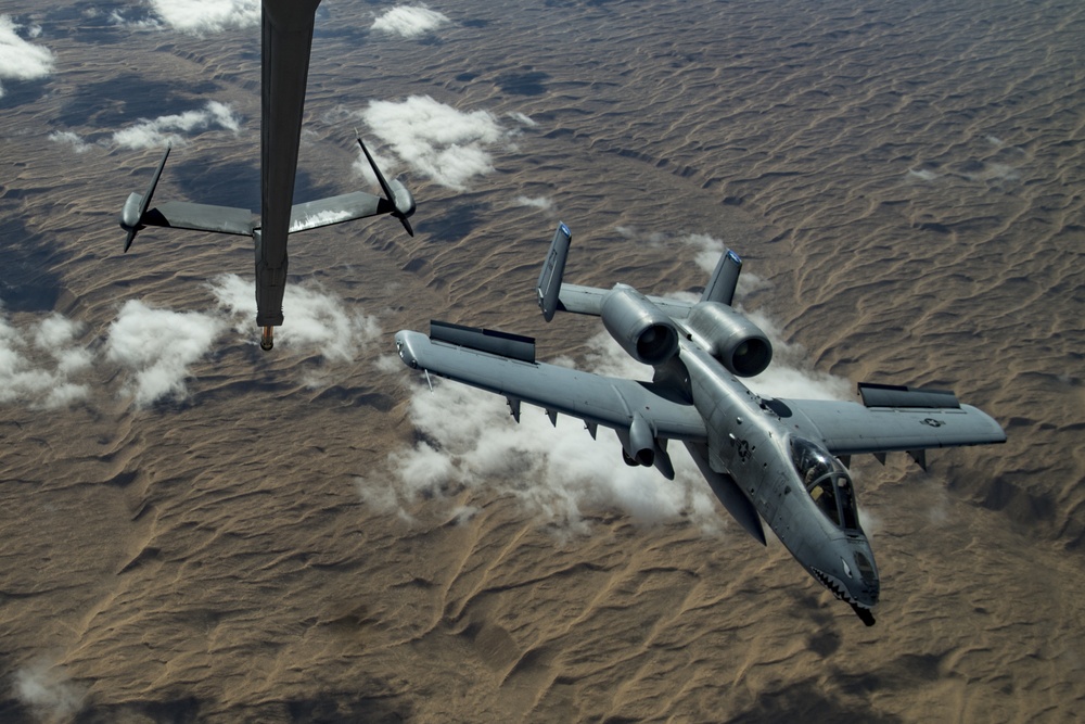 Deployed KC-10 refuels A-10s