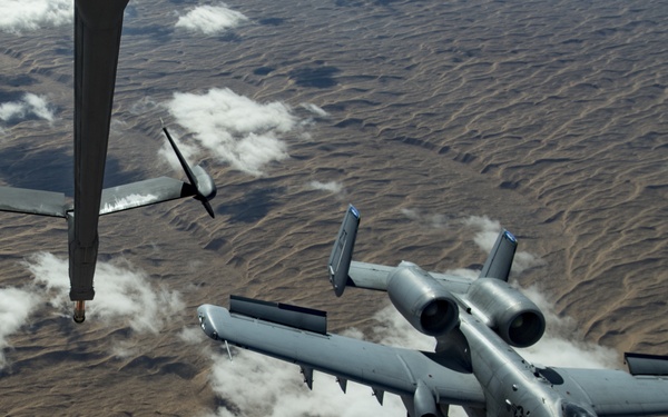 Deployed KC-10 refuels A-10s