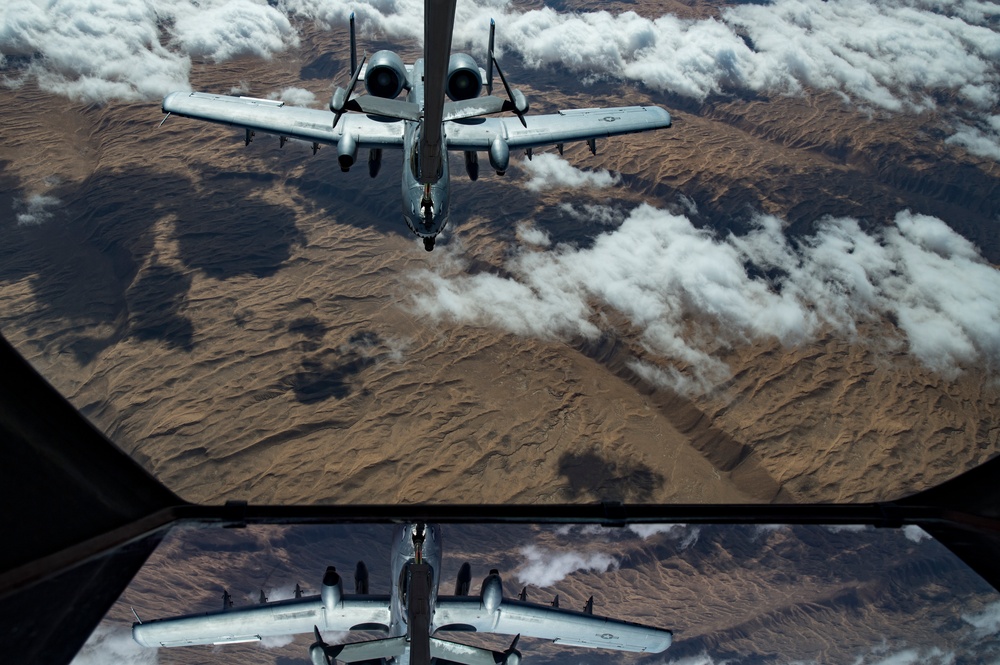 Deployed KC-10 refuels A-10s