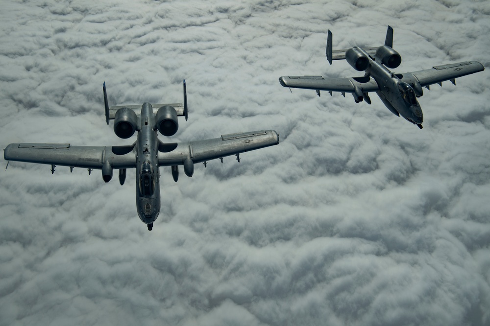 Deployed KC-10 refuels A-10s