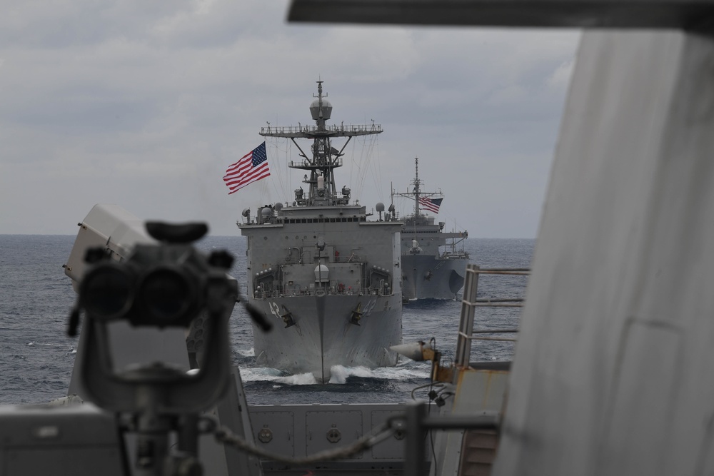 USS Green Bay (LPD 20) sails with U.S Ships