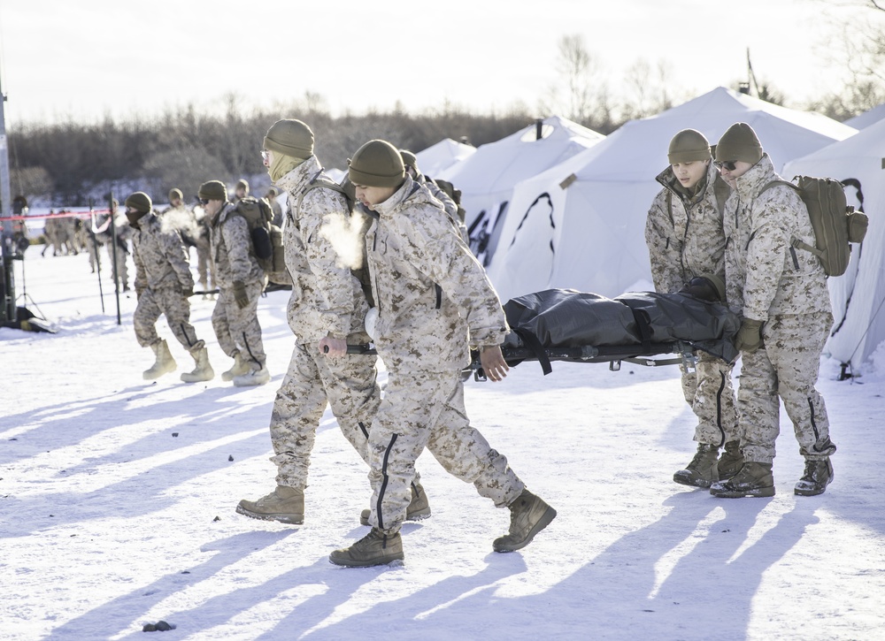 Get them out | U.S. Marines and Sailors participate in simulated casualty drill during exercise Northern Viper