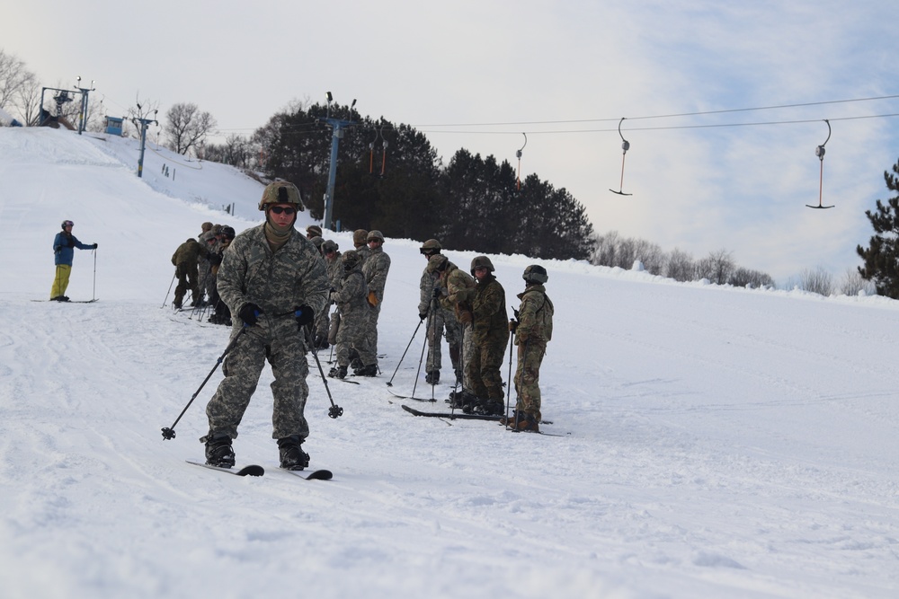 Cold-Weather Operations Course Class 20-02 students learn skiing techniques at Fort McCoy
