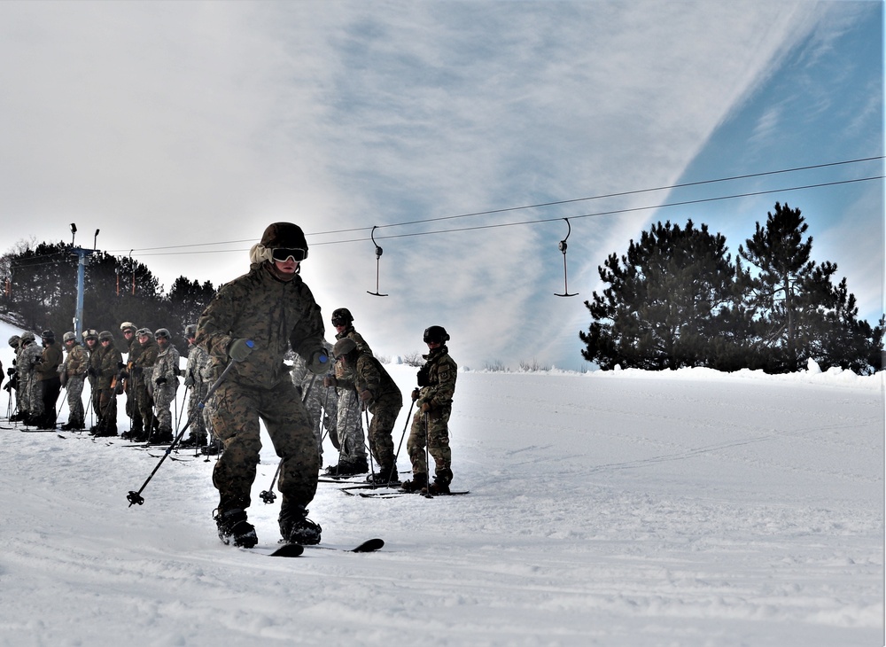 Cold-Weather Operations Course Class 20-02 students learn skiing techniques at Fort McCoy