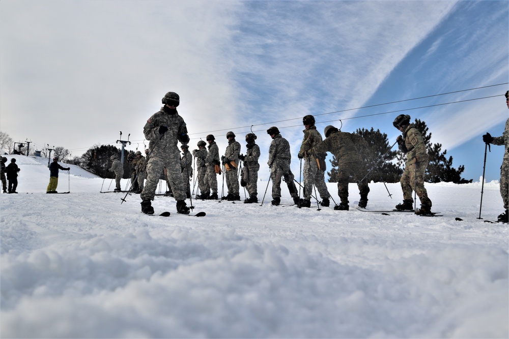 Cold-Weather Operations Course Class 20-02 students learn skiing techniques at Fort McCoy