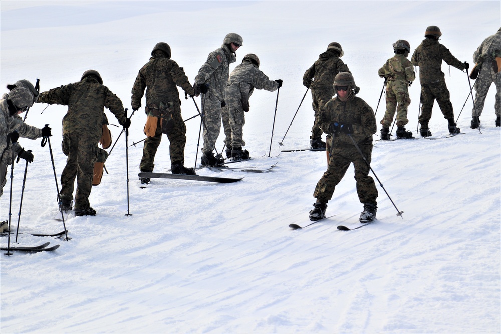 Cold-Weather Operations Course Class 20-02 students learn skiing techniques at Fort McCoy
