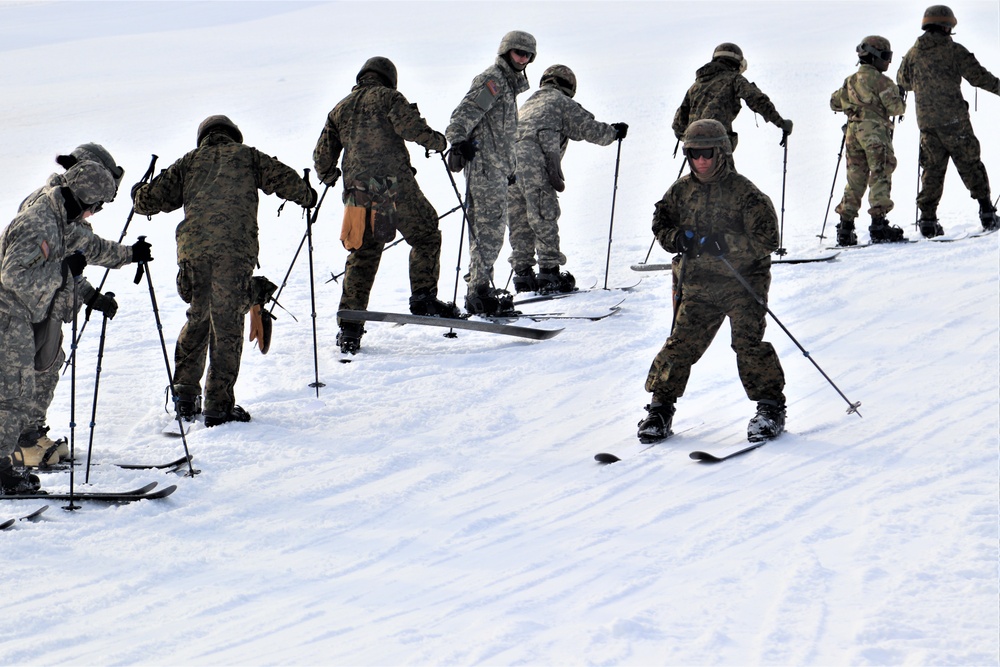 Cold-Weather Operations Course Class 20-02 students learn skiing techniques at Fort McCoy