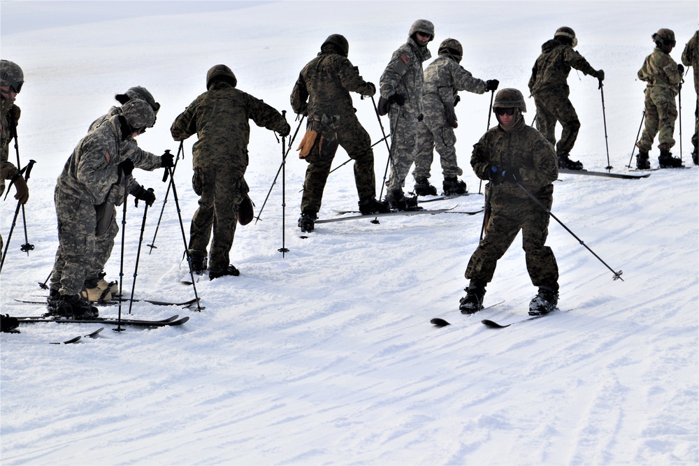 Cold-Weather Operations Course Class 20-02 students learn skiing techniques at Fort McCoy