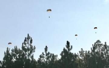 Paratroopers descending during a Rough Terrain Airborne Operation