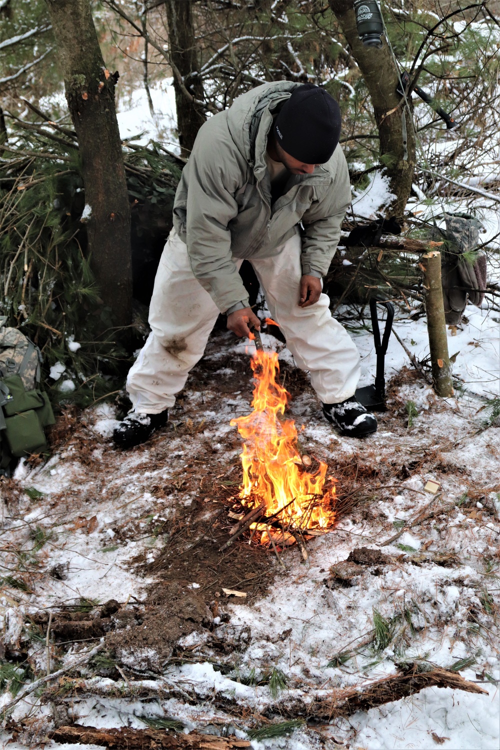 Cold-Weather Operations Course Class 20-02 students conduct field ops, improvised shelter construction