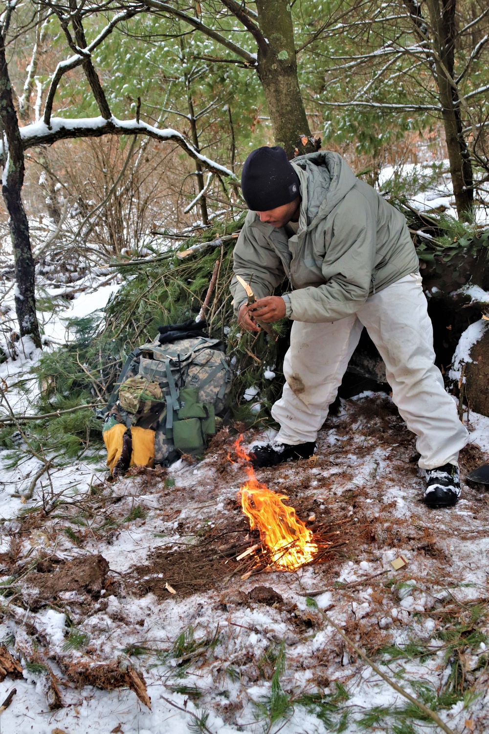 Cold-Weather Operations Course Class 20-02 students conduct field ops, improvised shelter construction