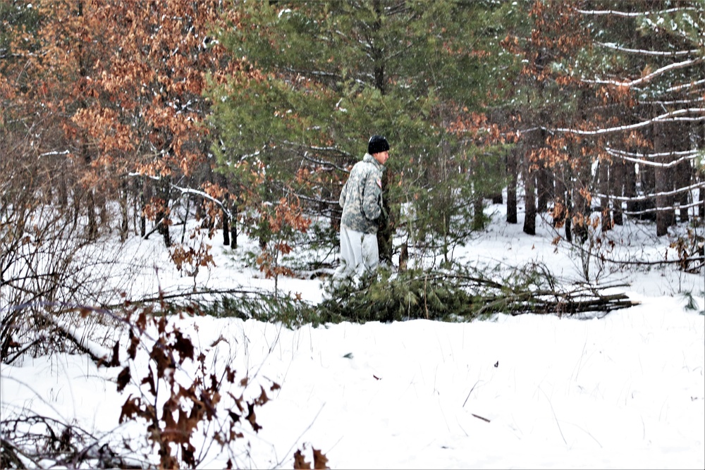 Cold-Weather Operations Course Class 20-02 students conduct field ops, improvised shelter construction