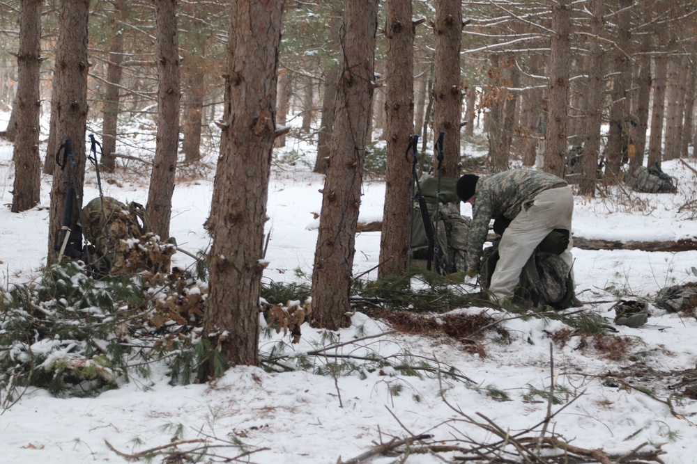 Cold-Weather Operations Course Class 20-02 students conduct field ops, improvised shelter construction