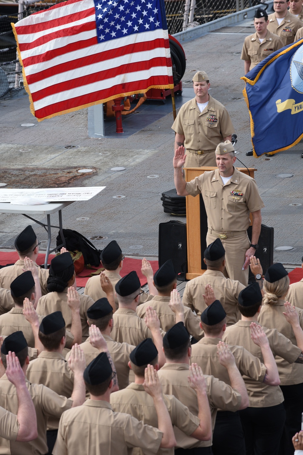 Pre-Commissioning Unit (PCU) John F. Kennedy (CVN-79) re-enlistment ceremony