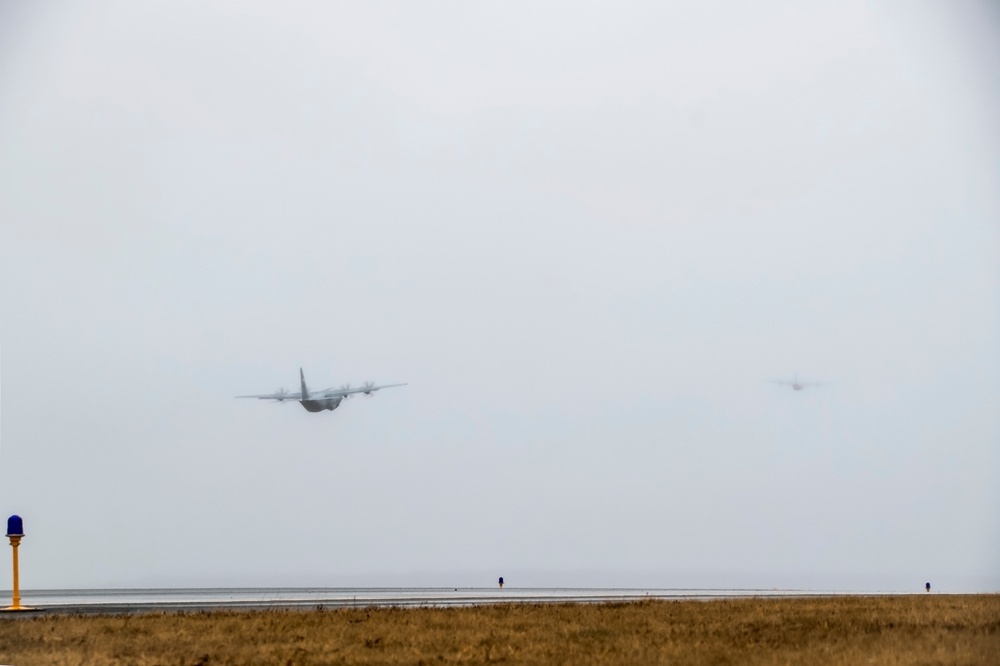RI Air National Guard Four-Ship C130J Takeoff
