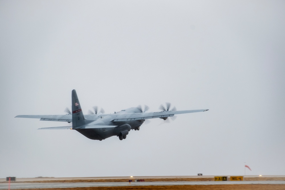 RI Air National Guard Four-Ship C130J Takeoff