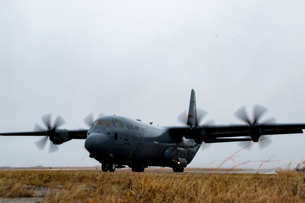 RI Air National Guard Four-Ship C130J Takeoff