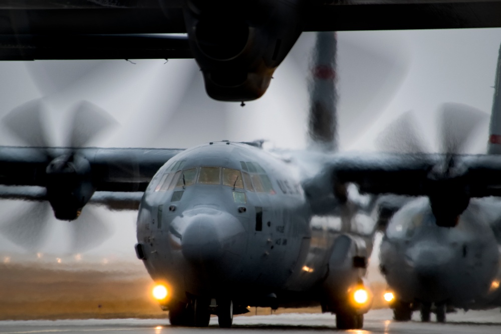 RI Air National Guard Four-Ship C130J Takeoff