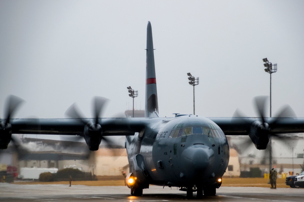 RI Air National Guard Four-Ship C130J Takeoff