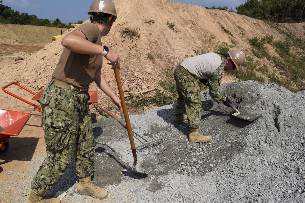 U.S. Navy Seabees with NMCB-5’s Detail Thailand work on a joint project with Marines from 9th Engineer Support Battalion and Royal Thai Marine Corps Engineers