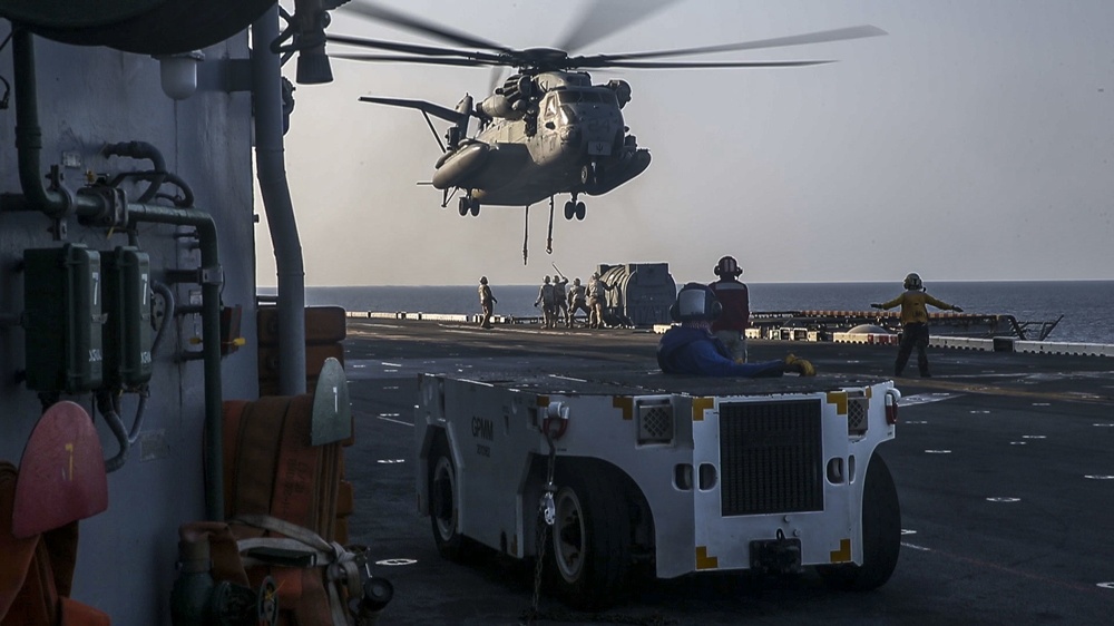 Helicopter Support Team Transports Harrier Engine