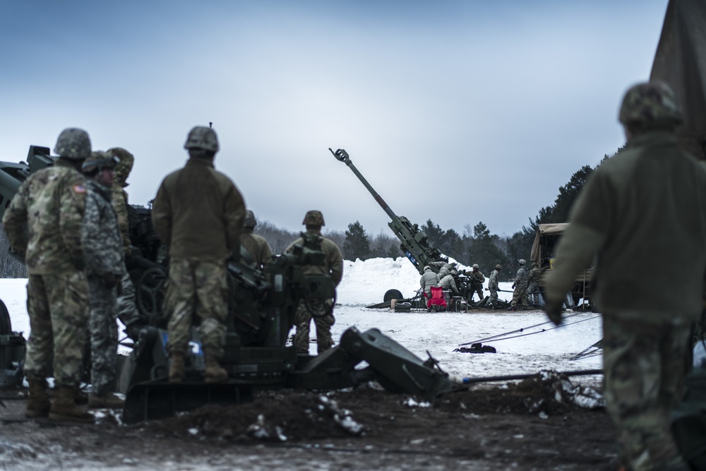 Wisconsin National Guard field artillery conducts winter training during Northern Strike 20-2