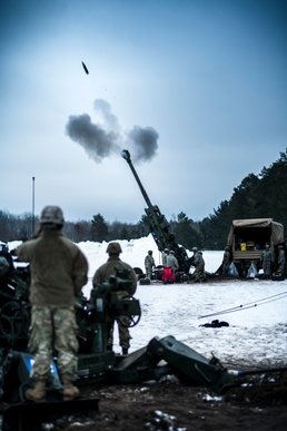 Wisconsin National Guard field artillery conducts winter training during Northern Strike 20-2