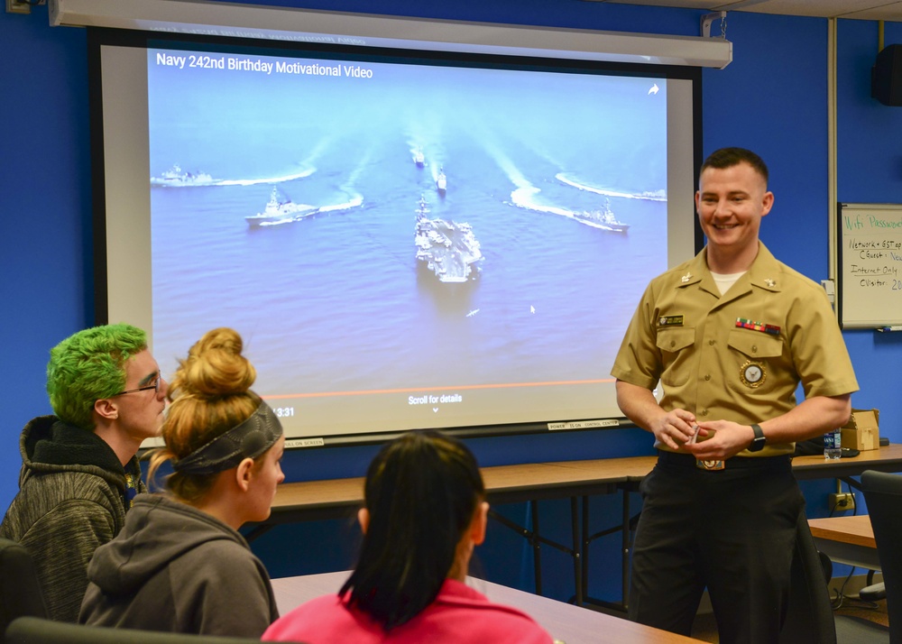 U.S. Navy recruiter gives presentation to Career and Technical Education (CTE) Program students