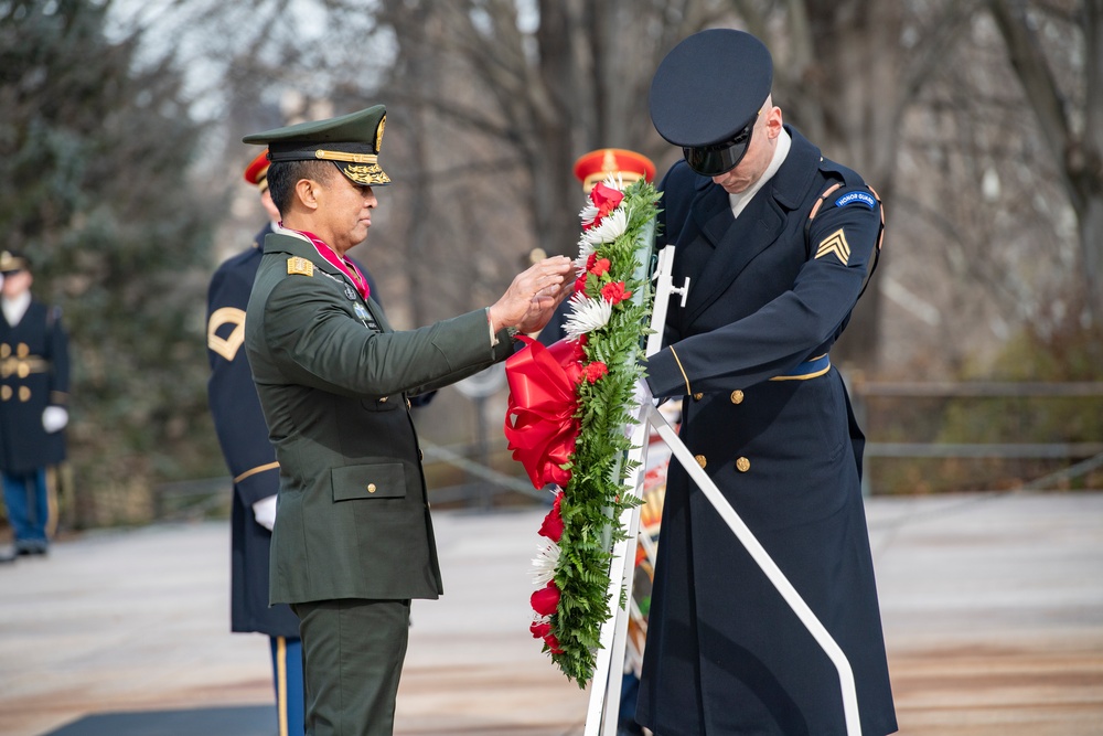 Indonesian Army Chief of Staff Gen. Andika Perkasa Participates in an Army Full Honors Wreath-Laying Ceremony at the Tomb of the Unknown Soldier
