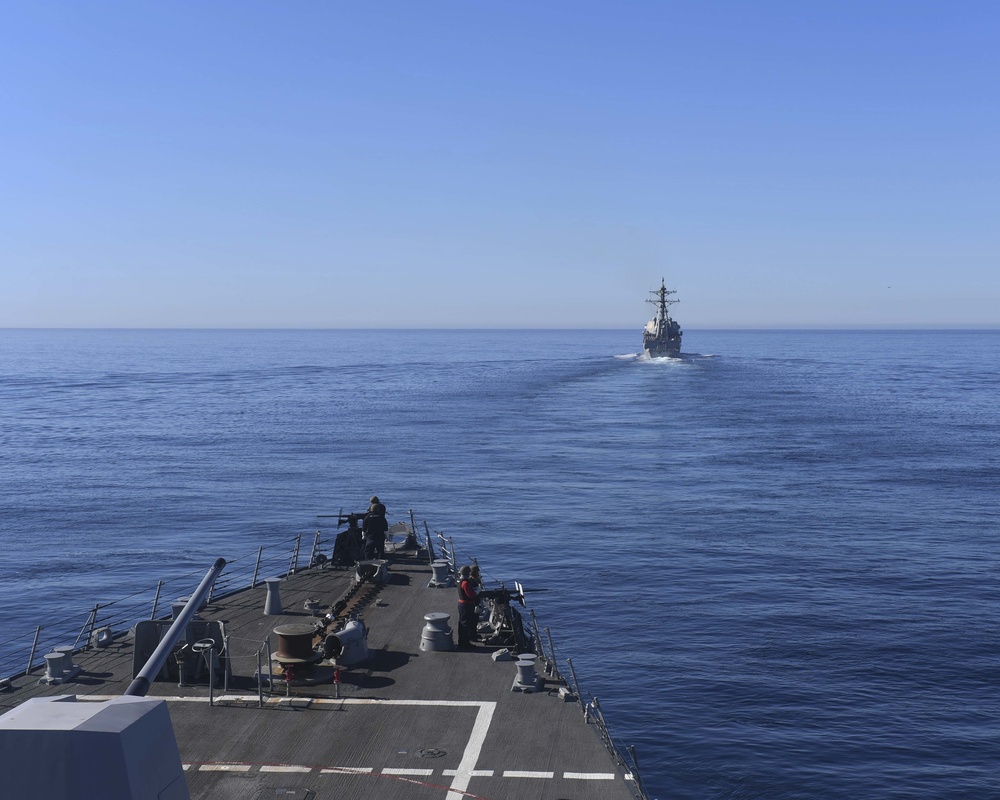 USS Ralph Johnson Sails Behind USS Halsey