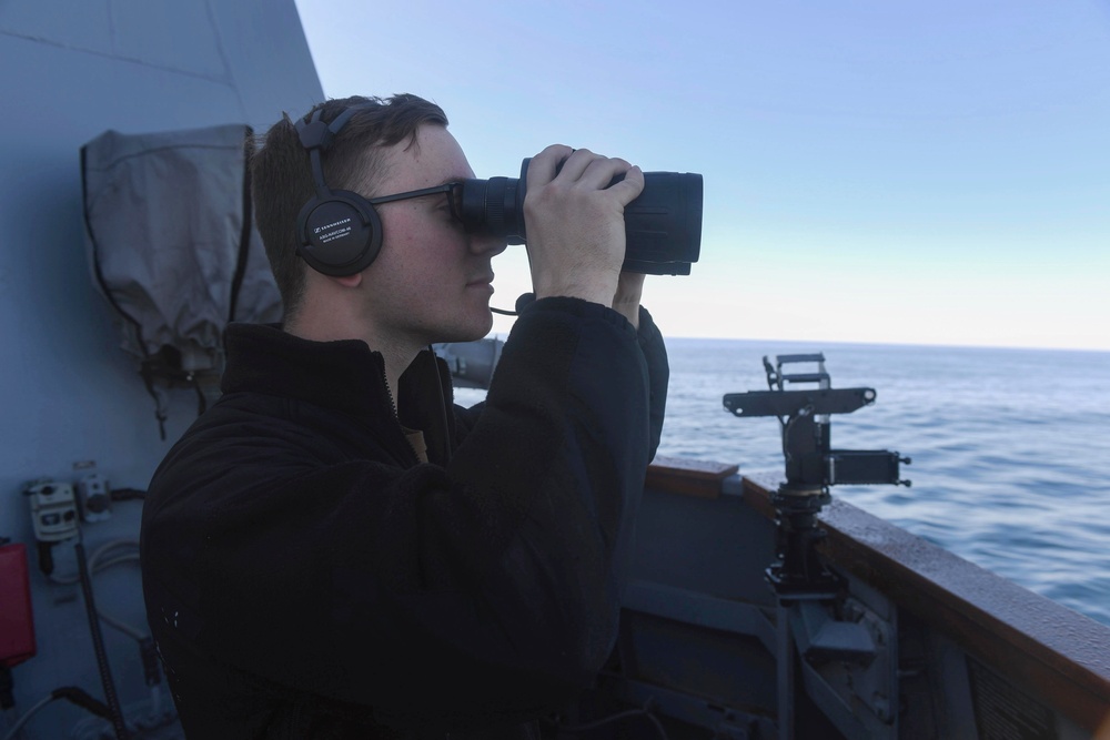 Sailor Stands Port Lookout Watch