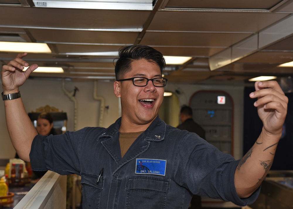 USS Blue Ridge Sailors Participate in Super Bowl Brunch