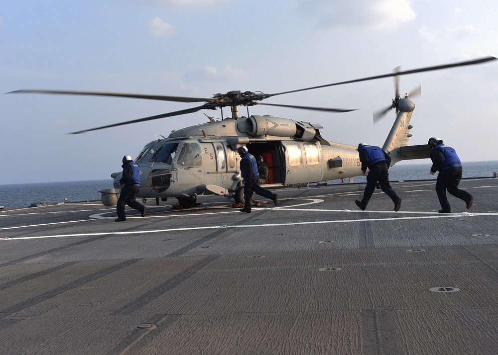 USS Blue Ridge Sailors Practice VERTREP