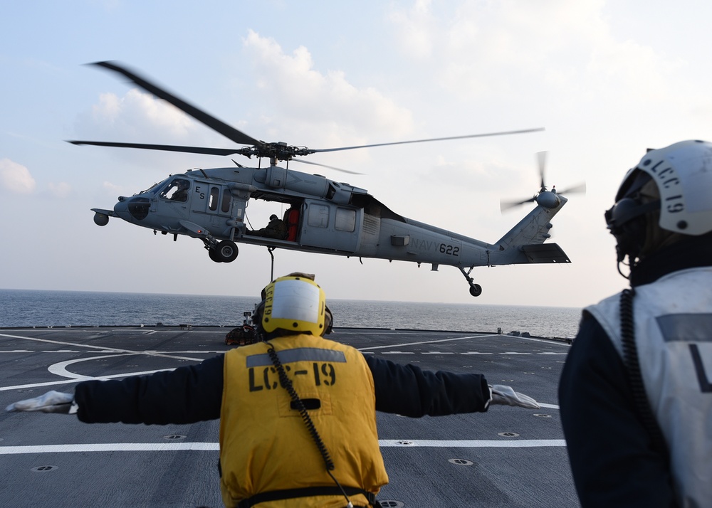 USS Blue Ridge Sailors Practice VERTREP