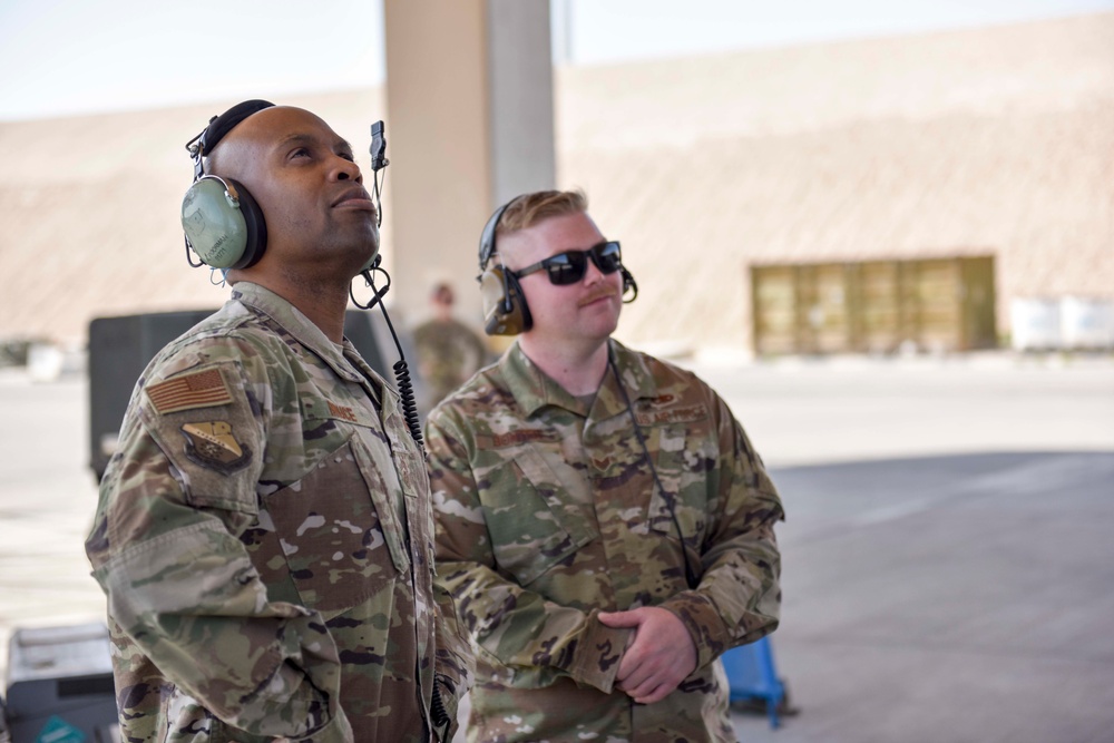 379 AEW command chief visits Airmen on flightline