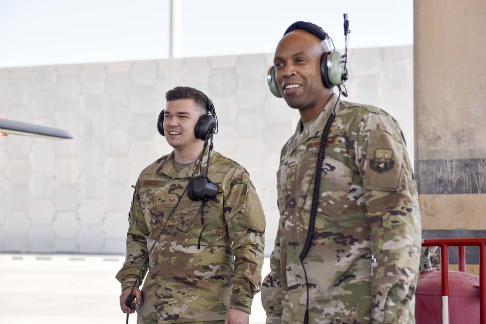 379 AEW command chief visits Airmen on flightline