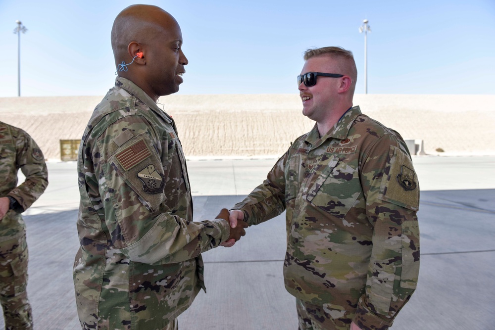 DVIDS - Images - 379 AEW command chief visits Airmen on flightline ...