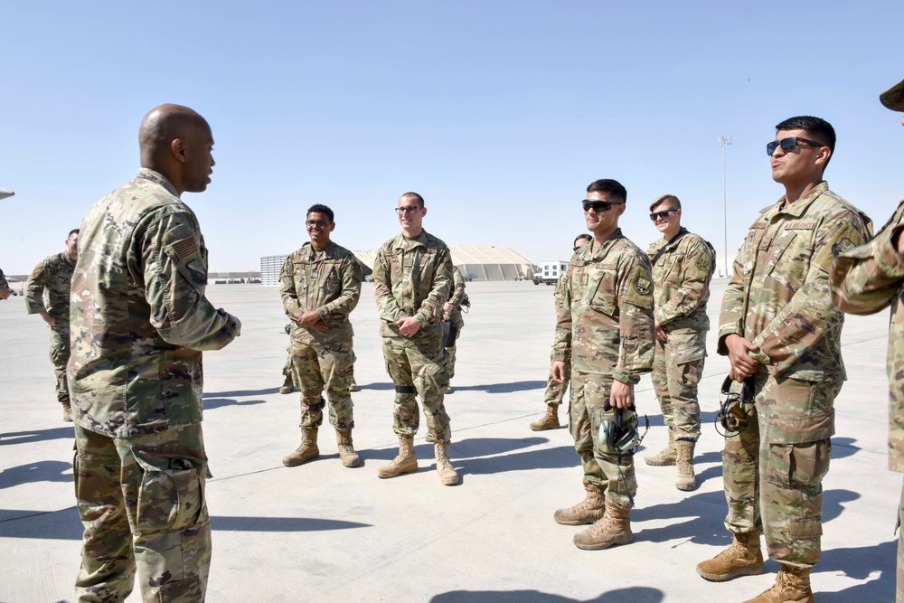 379 AEW command chief visits Airmen on flightline