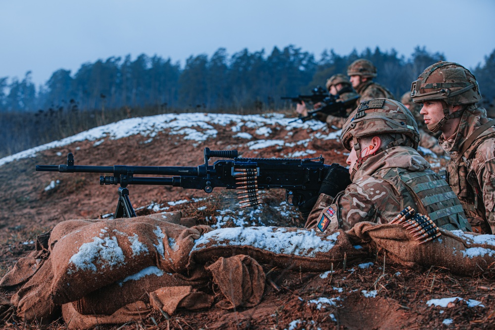 British Soldiers complete section live fire training during eFP