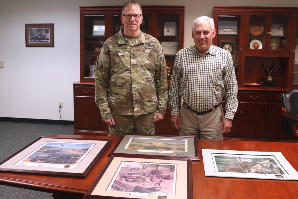 Retired Brig. Gen. Joseph C. Joyce visits the 143d ESC headquarters