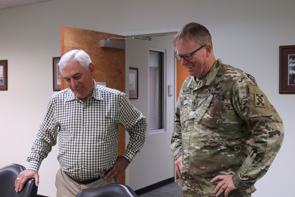 Retired Brig. Gen. Joseph C. Joyce visits the 143d ESC headquarters