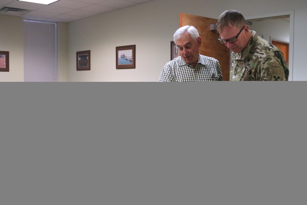 Retired Brig. Gen. Joseph C. Joyce visits the 143d ESC headquarters