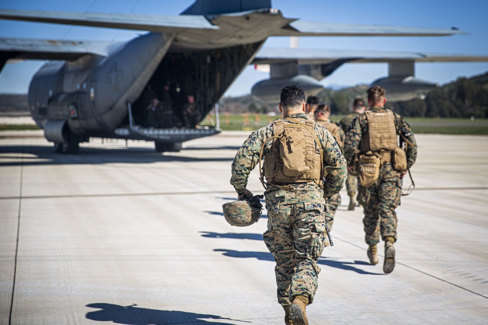 Marines board KC-130J at MCAS Camp Pendleton