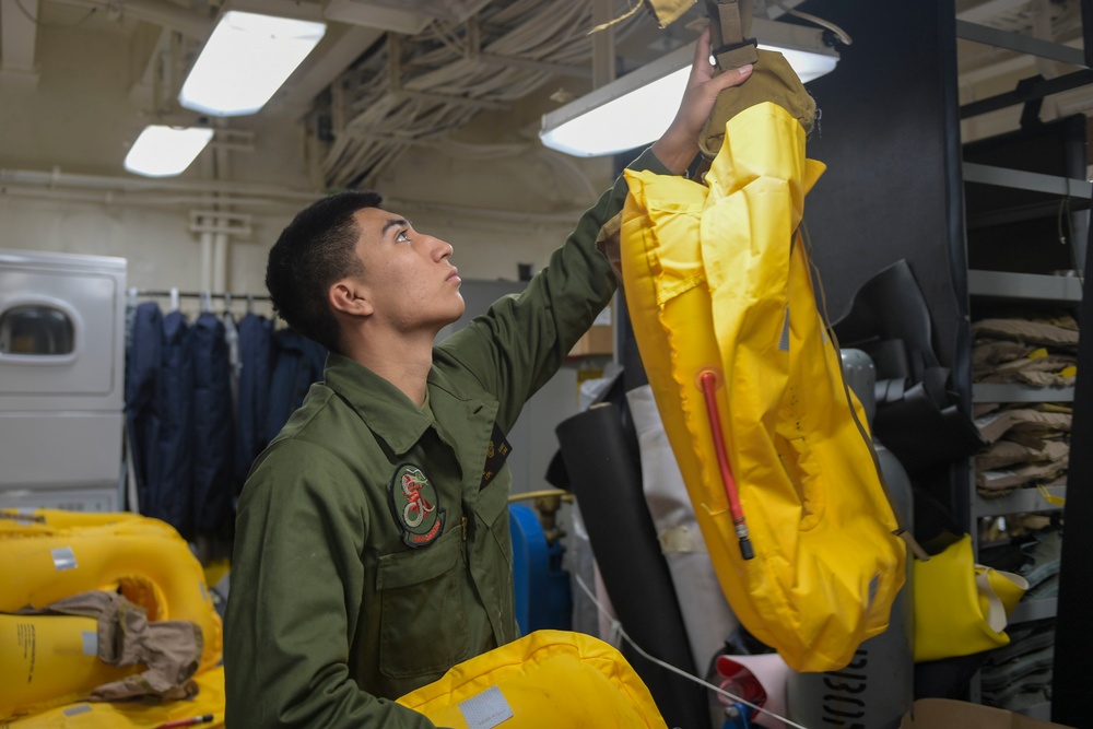 Sailors, Marines Conduct Life Preserver Maintenance