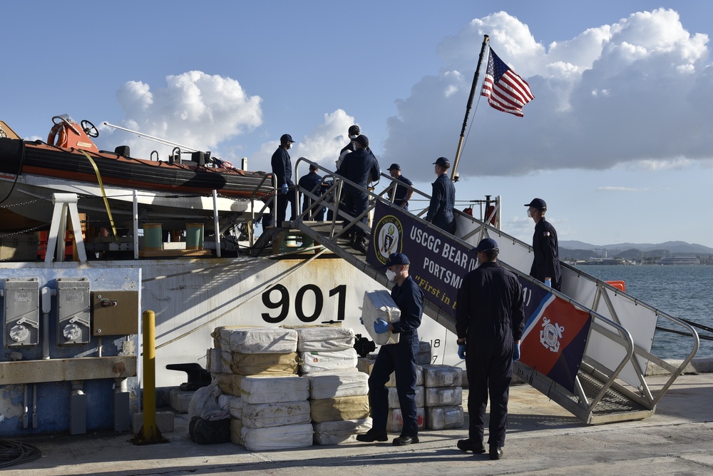Coast Guard and United Kingdom Royal Navy interdict 3,086 pounds of cocaine and apprehend 9 smugglers in the Caribbean Sea